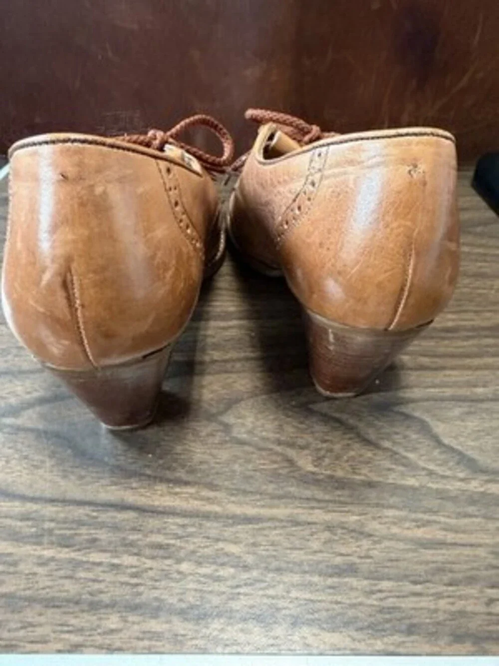 Vtg 70s Kiltie Oxford Heels Brown Leather Brogue Wingtip Grannycore 7.5B Brazil
